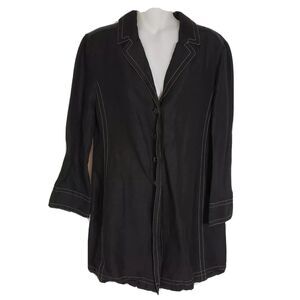 Rena Rowan Womens Size 8 Black Jacket Yellow Top Stitching 4 Buttons Linen Blend